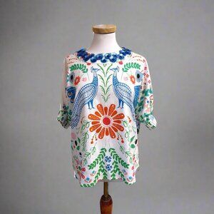 Sheridan French blue peacock print blouse, size S